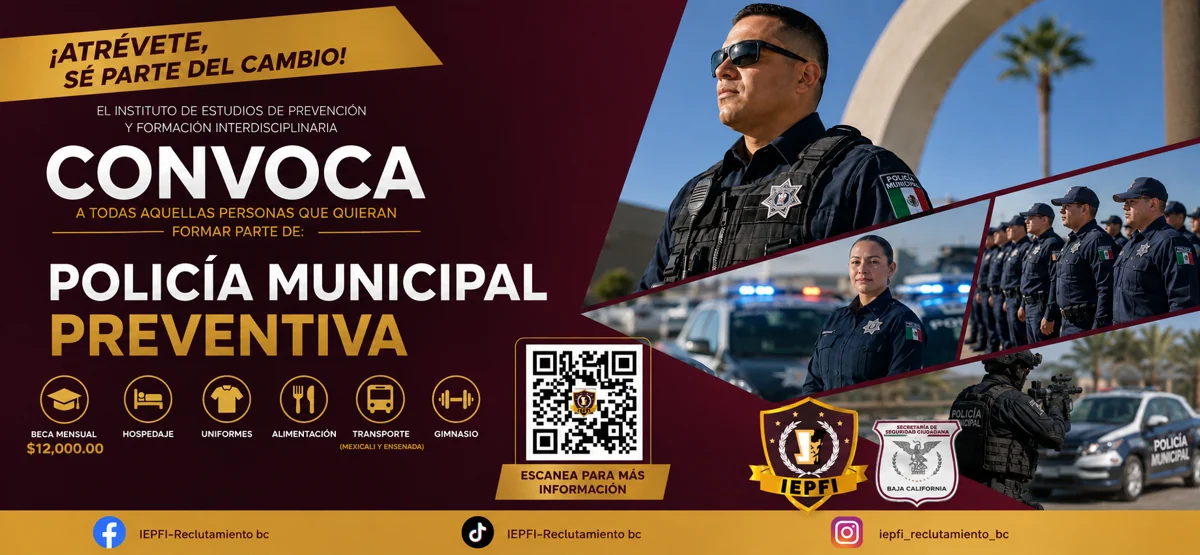 Diseño horizontal de convocatoria de Policía Municipal Preventiva
